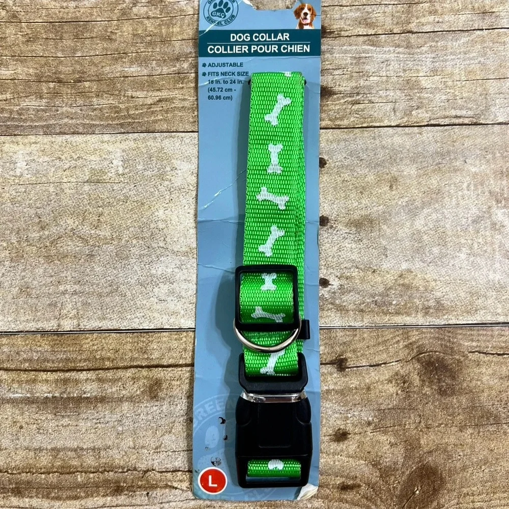 Greenbrier Kennel Club Dog‎ Collar Green Bone Pattern Adjustable Large 18-24in